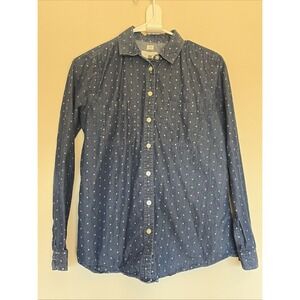 Ann Taylor Loft Chambray Allover Heart Love Valentine Button Down Shirt Womens S